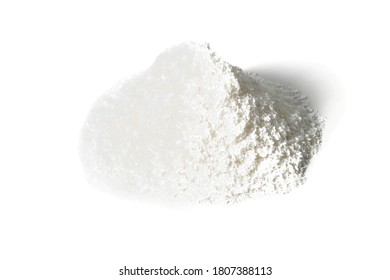 Heap Of Desiccated Coconut Isolated On White Background. Front Views, Close-up.