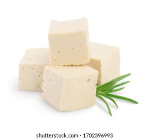 Heap of diced tofu cheese isolated on white background with clipping path and full depth of field, - Shutterstock ID 1702396993