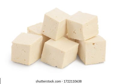 Heap of diced tofu cheese isolated on white background with clipping path and full depth of field, - Shutterstock ID 1722110638