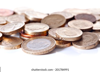 Heap Of Different British Pound Sterling Coins. Macro