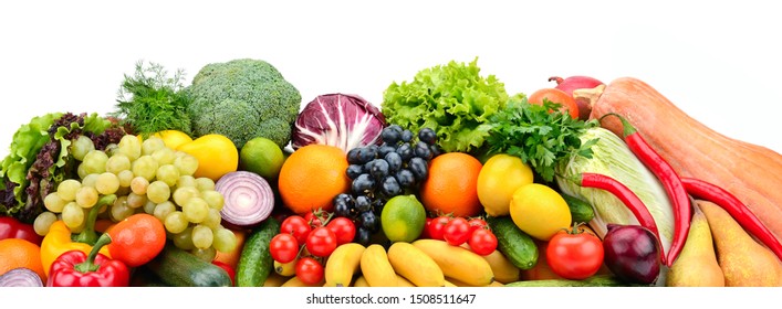 Heap Fruit Vegetables Isolated On White Stock Photo 1307657425 ...