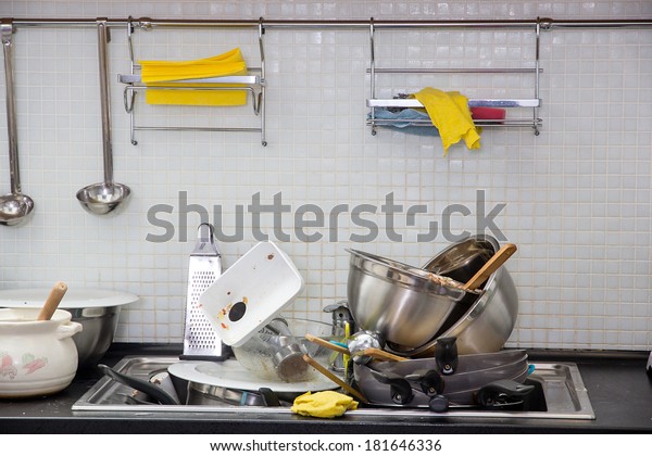 Heap Dirty Utensil On Kitchen Stock Photo (Edit Now) 181646336