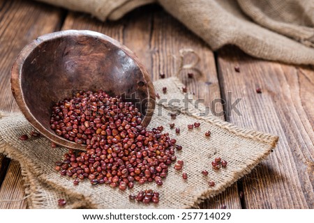 Heap of dried Red Beans (close-up shot) on wooden background Stock foto © 
