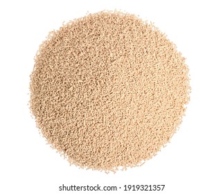 A Heap Of Dry Baking (Bakers) Fast Acting Yeast Granules. Top View. Isolated On White.