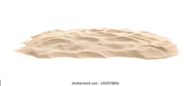Una gran cantidad de arena de playa seca sobre fondo blanco