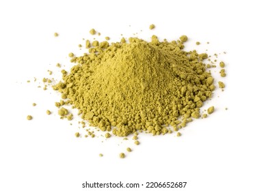 Heap Of Dry Henna Powder, Lawsonia Inermis, Powdered Leaves From Henna Tree Or Mignonette Or Egyptian Privet, Dye Preparing Herb On White Background