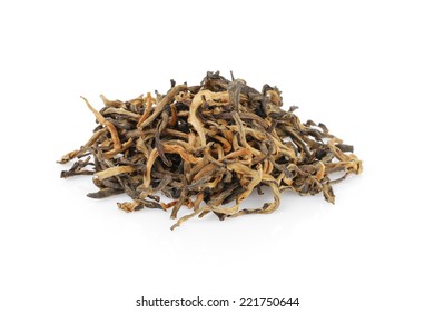 heap of famous dian hong yunnan tea, isolated on white