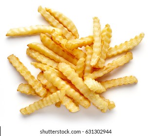 Heap Of French Fries Isolated On White Background, Top View