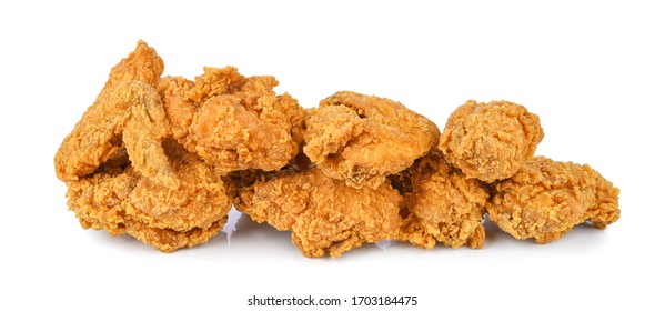 Heap of fried chicken isolated on white background.