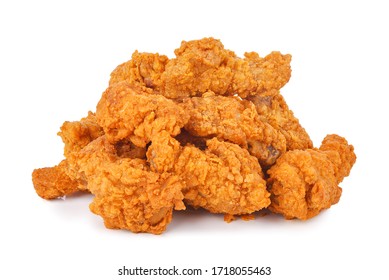 Heap of fried spicy chicken isolated on white background. - Shutterstock ID 1718055463