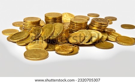 heap of gold coins. Isolated on white background.