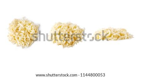 heap of grated mozzarella cheese isolated on white background