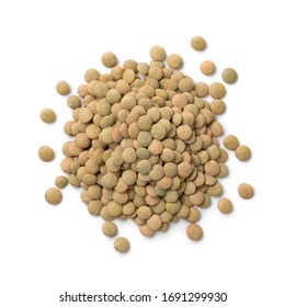 Heap Of Green Raw Lentils Isolated On White Background