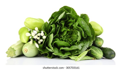 Heap Of Green Vegetables Isolated On White