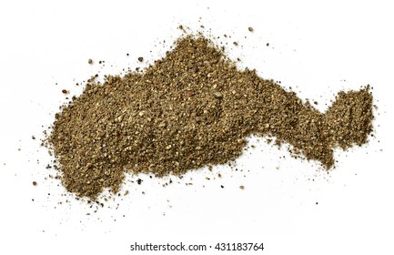 Heap Of Ground Black Pepper Isolated On White Background, Top View