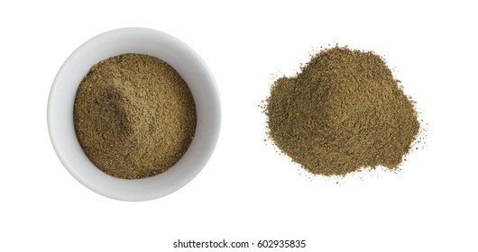 Heap Of Ground Black Pepper Isolated On White Top View