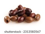 heap of kalamata olives isolated with clipping path on a white background