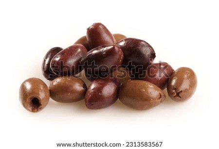 heap of kalamata olives isolated with clipping path on a white background