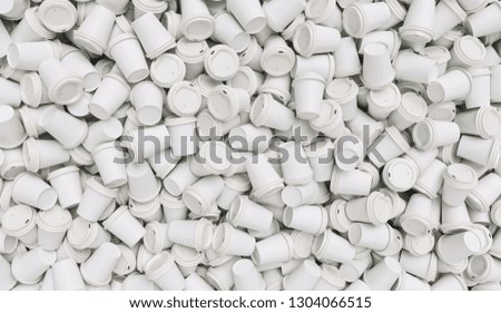 Heap of many empty white to go coffee cups as a background 