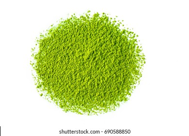 Heap Of Matcha Green Tea Powder On White Background, View From Above.