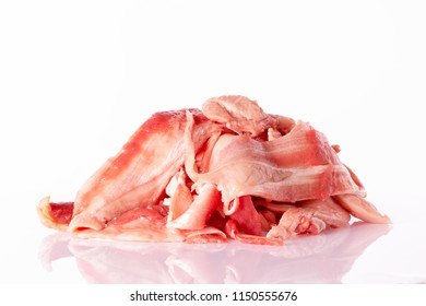 Heap Of Meat Remnants, Slaughterhouse Waste, Isolated On White Background