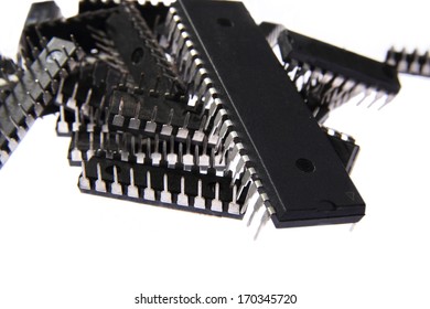 A heap of microprocessors on a isolated background