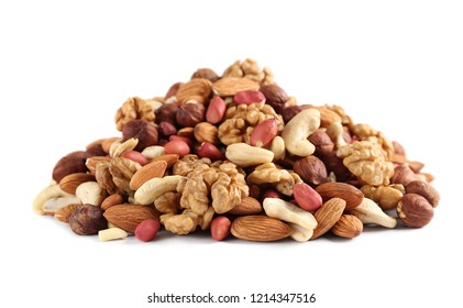 Heap Of Mixed Nuts Isolated On White Background