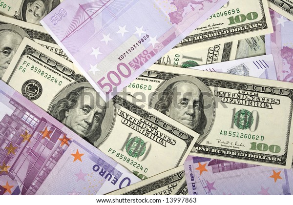 Heap Money Dollars Euro Stock Photo Edit Now 13997863