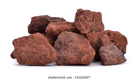 Heap of natural iron ore isolated on white background