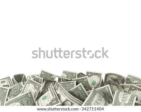 Heap of one Dollar Bills money isolated on white background with place for your text 3d render
