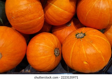 Heap Of Orange Kabocha Pumpkin Fruits 