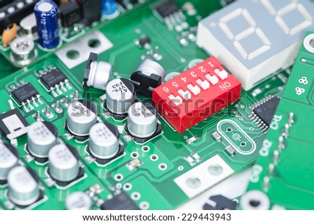 Heap of PCBs and electronic components (close-up shot)