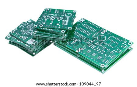 Heap of PCBs isolated on white