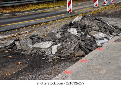 Heap Of Pieces Of Pavement After A Road Milling