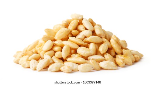 Heap of puffed rice on a white background. Isolated