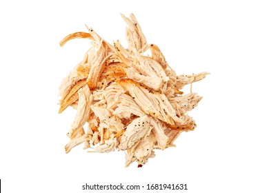 Heap of pulled chicken meat on white