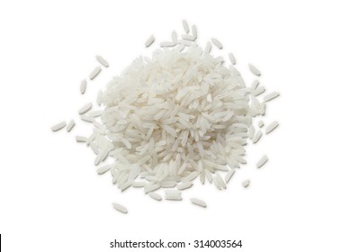 Heap Of Raw Jasmine Rice  On White Background