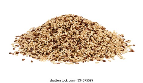 Heap Of Raw Wholegrain Rice Isolated On White, Heap Of Uncooked Rice