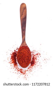 Heap Of Red Chilli Pepper Powder Also Know As Mirchi, Mirchi Powder, Lal Mirchi, Mirch Or Laal Mirchi Isolated On White Background