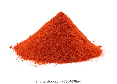 Heap Of Red Chilli Pepper Powder Also Know As Mirchi, Mirchi Powder, Lal Mirchi, Mirch Or Laal Mirchi Isolated On White Background