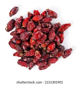 Heap of red dry rose hips isolated on a white background. Top view. - Powered by Shutterstock