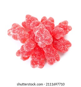 Heap Of Red Jelly Bears On White Background