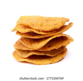 Heap Of Round Nachos Isolated On White Background