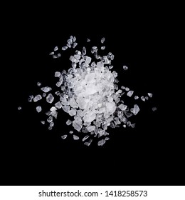 A Heap Of Sea Salt On Dark Background. Top View.