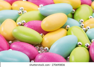 Heap Of Sugared Almonds And Silver Dragees