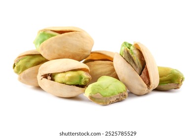 Heap of tasty pistachio nuts isolated on white - Powered by Shutterstock