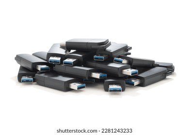 Heap of usb flash drive isolated on white background    