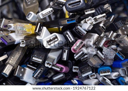 Heap a Lot Of USB (Universal Serial Bus)  cables Connectors plugs universal standart for computer different types cables and Ports peripheral