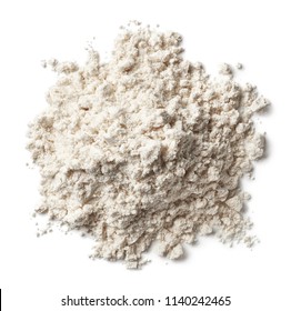 Heap Of Vanilla Protein Powder Isolated On White Background. Top View