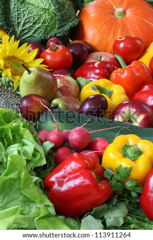 Heap of veggies and fruits for wallpaper